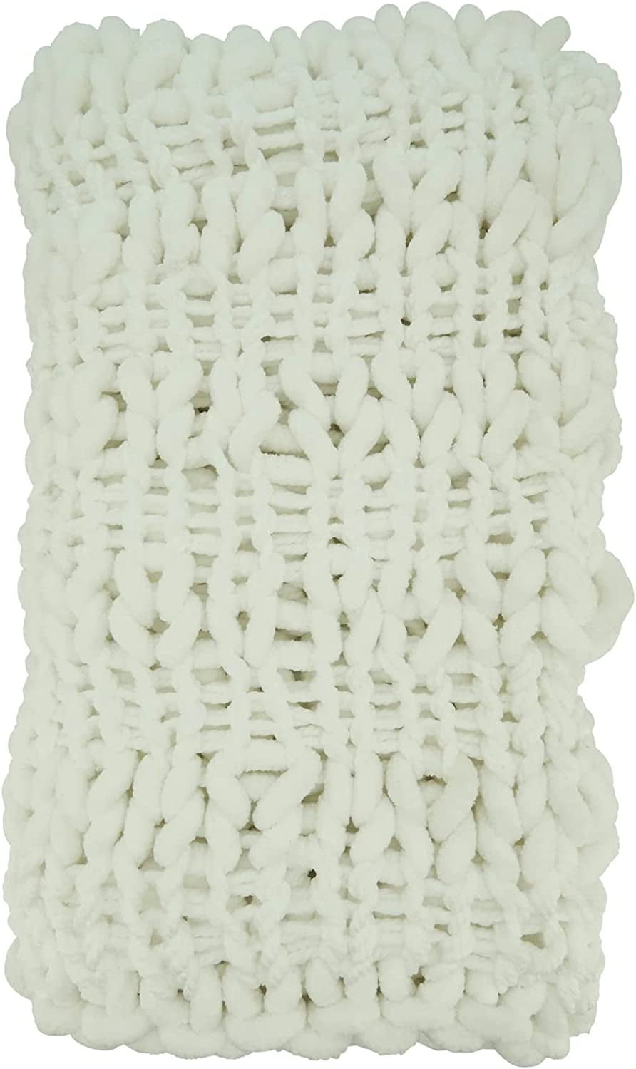 Fennco Styles Chunky Cable Knit Throw Blanket 50" W X 60" L White Cozy Blanket for Couch