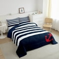 thumbnail image 4 of Erosebridal Navy White Stripe Bedding Comforter Set, Nautical Anchor Down Comforter, Breathable Bedding Sets with Comforter Room Decoration, 2 Pieces, 4 of 8