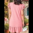 thumbnail image 4 of Robes d'Été pour Femmes à Volants Manches Courtes Smockées Col en V Décontractées Amples Ligne A Évasées Mini Robe Robe d'Été Rose G, 4 of 7