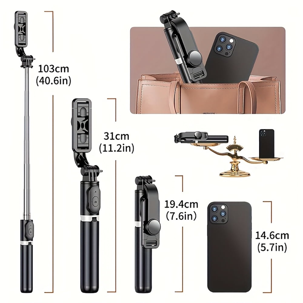 Selfie Stick, 40" Extendable Selfie Stick Tripod with Detachable Bluetooth Shutter Remote, Tripod for iphone and Android Phone Tripod, Black