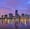 Biscayne Bay Miami, variant on Elephant Stock Nyc Skyline At Night Wall Art - Horizontal Multi Panel Canvas - 5 Pieceliving Room Wall Decor - Photography City Multi Panel - Blue And Purple Decor - 55" x 24"