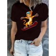 thumbnail image 1 of Camiseta de esquí con estampado de leopardo para mujer: estampado animal divertido, manga corta, cuello redondo, ligera y cómoda para el verano. Camiseta deportiva de ocio., 1 of 8