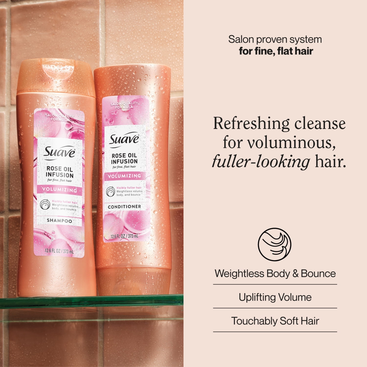 (6 pack) Suave Rose Oil Infusion Volumizing Shampoo for Fine, Flat Hair, 12.6 FL OZ