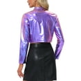 thumbnail image 3 of INSPIRE CHIC Women's Cropped Jackets Stand Collar Metallic Zipper Long Sleeve Party Jacket XL Blue, 3 of 6