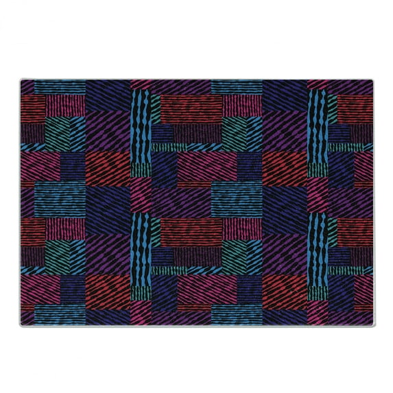 Abstract Cutting Board, Trippy Patchwork Modern Wavy Sketchy Lines Vivid Color Stripes Pattern, Decorative Tempered Glass Cutting and Serving Board, Small Size, Multicolor, by Ambesonne