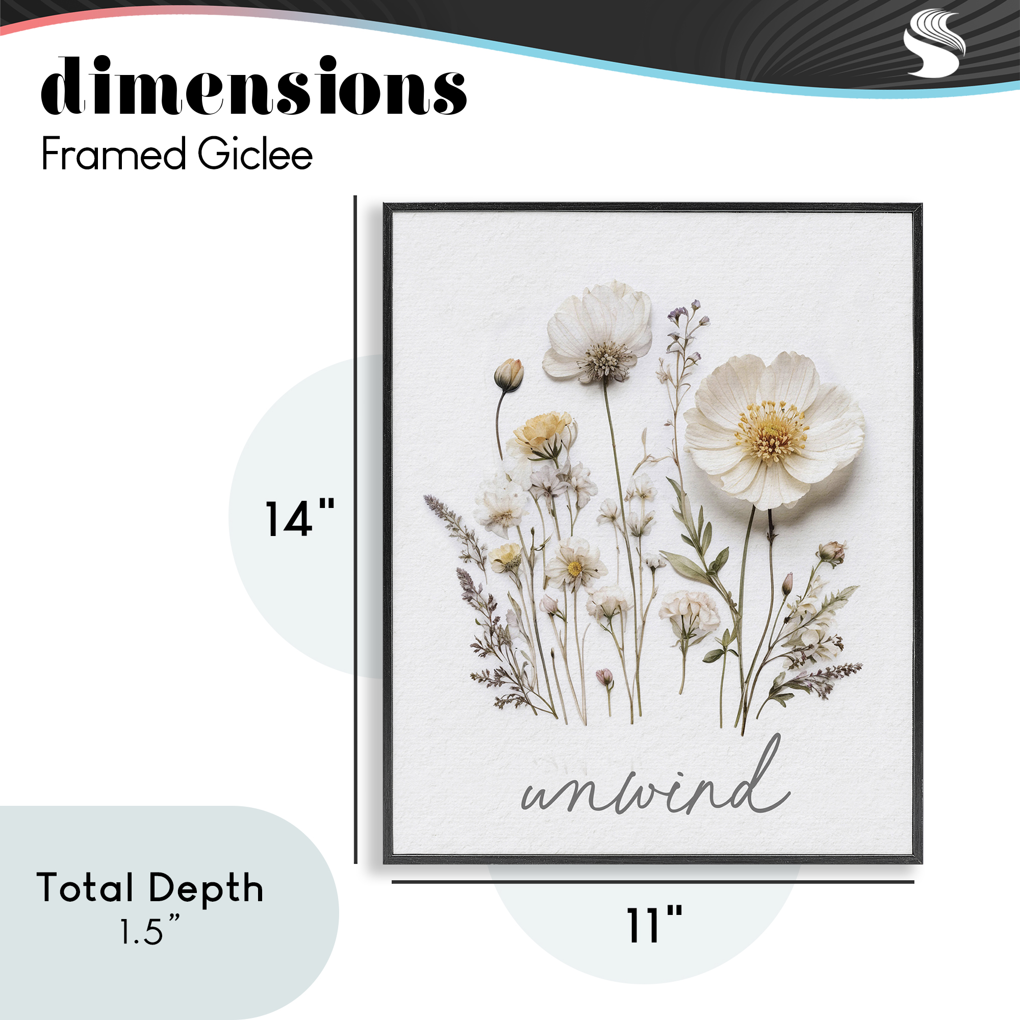 Pressed Flowers Unwind Black Framed Giclee Art, design by Lettered and Lined