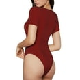 thumbnail image 3 of Easygdp Maroon Women'S Waist-Cinching Short-Sleeved Onesie, Olastic Onesiet,Snaps At Bottom,Easy To Put On And Take Off - Small, 3 of 9