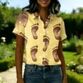 thumbnail image 3 of Fgvctg Hawaiian Beach Shirts for Women Tropical Floral Print Summer Beach Shirt Soft Button Down Short Sleeve Shirts Casual Plus Size Vacation Tops Gold S, 3 of 5
