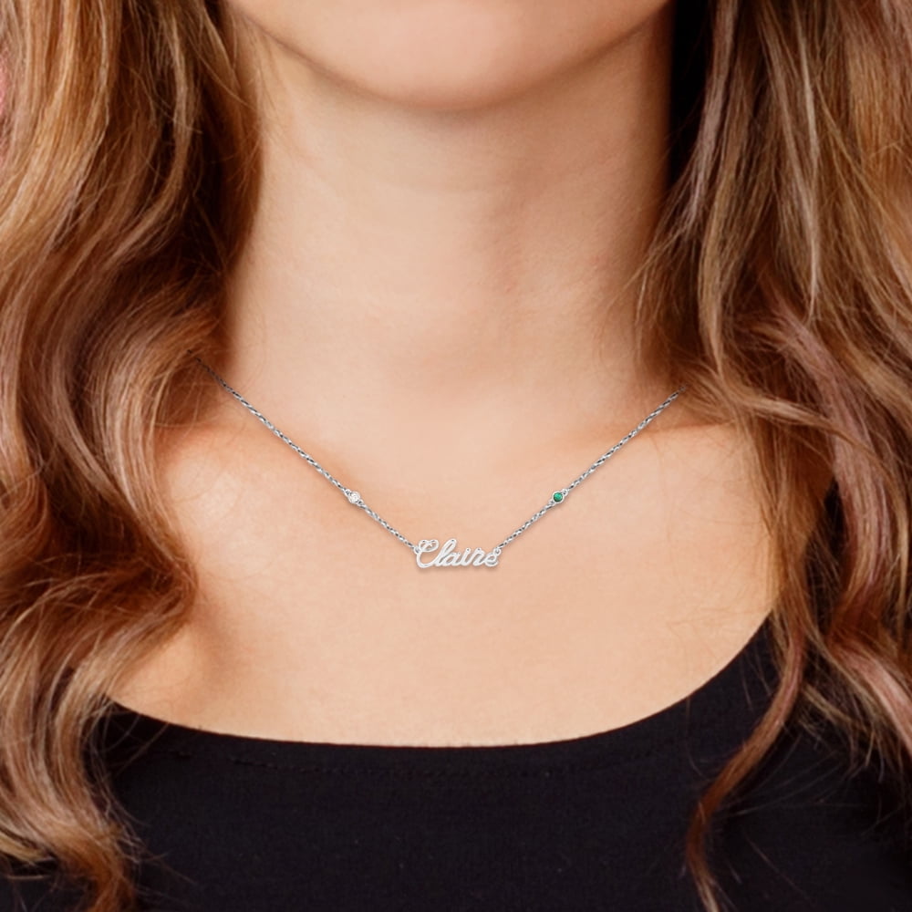 Personalized Planet Sterling Silver Petite Script Name and Birthstone Necklace ,Women's