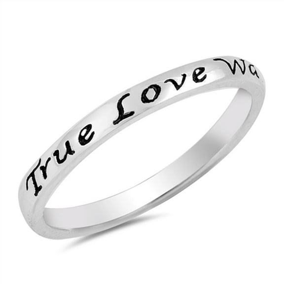 True Love Waits Heart Script Ring .925 Sterling Silver Promise Band Jewelry Female Male Size 4