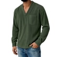 thumbnail image 4 of Men's T Shirts Long Sleeve V neck Henley Shirts Basic Green Athletic Shirt Tees with Button Mens Summer Shirts, 4 of 4