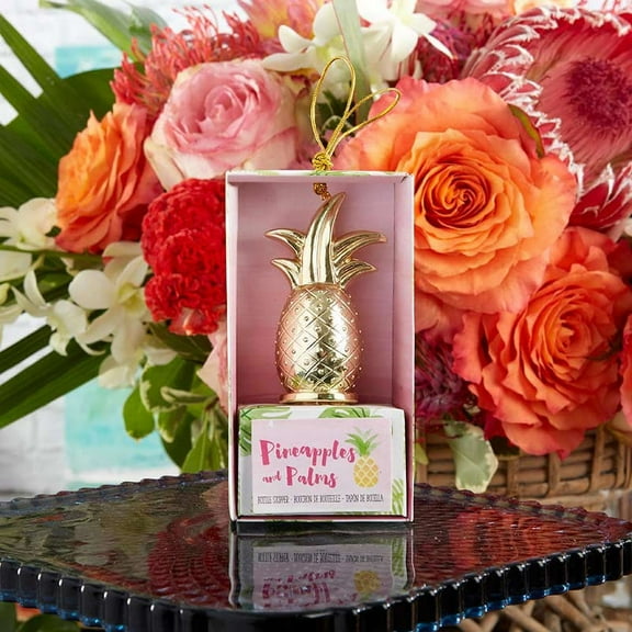 Kate Aspen Gold Pineapple Bottle Stopper - Set of 6 - Guest Gift, Party Favor or Decorations for Tropical Themed Weddings, Bridal Showers, Baby Showers, Luaus & More