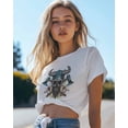 thumbnail image 4 of T Shirts for Women Short Sleeve Cotton Crewneck T-Shirt, Vintage Abstract Ox Skull Axe Tee Tops Casual Basic T-Shirts, XS-5XL White 3XL, 4 of 7