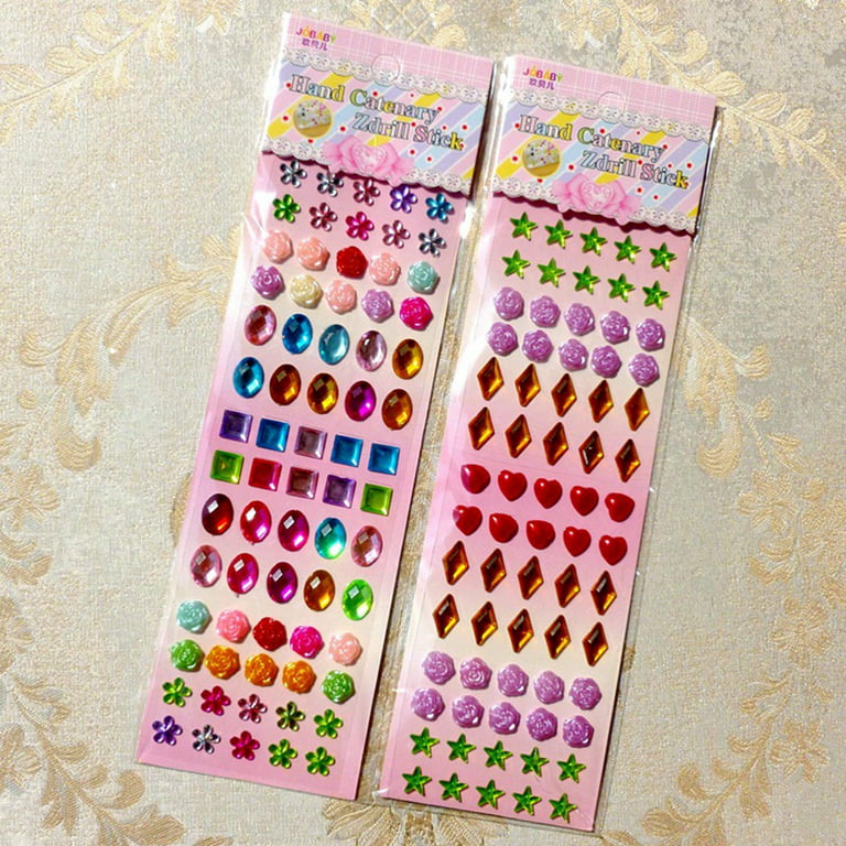 Kids Acrylic Gem Stickers 3D Rose Flower Star Rhinestone Diamond Earrings  Sticker Children Girls DIY Handmade Decoration Gifts