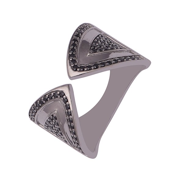 Mooneye Round Black Spinel 925 Sterling Silver Cluster Women Valentines Day Gift Ring US-7