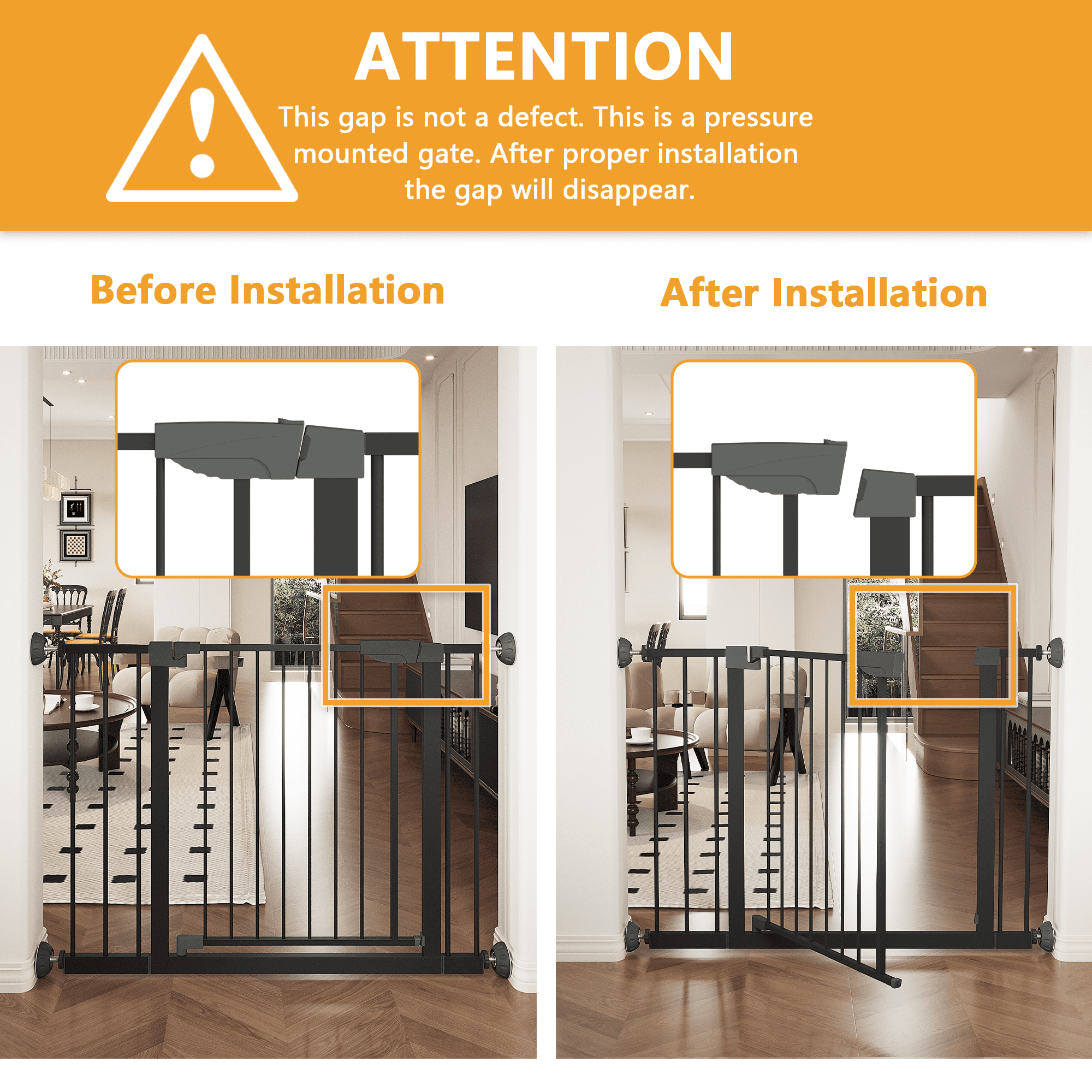 Black Pressure Mounted Baby & Pet Gate 29.5"-45.3" Wide with Wall Protector, No Drill Walk Through Safety Gate for Doorways & Stairs