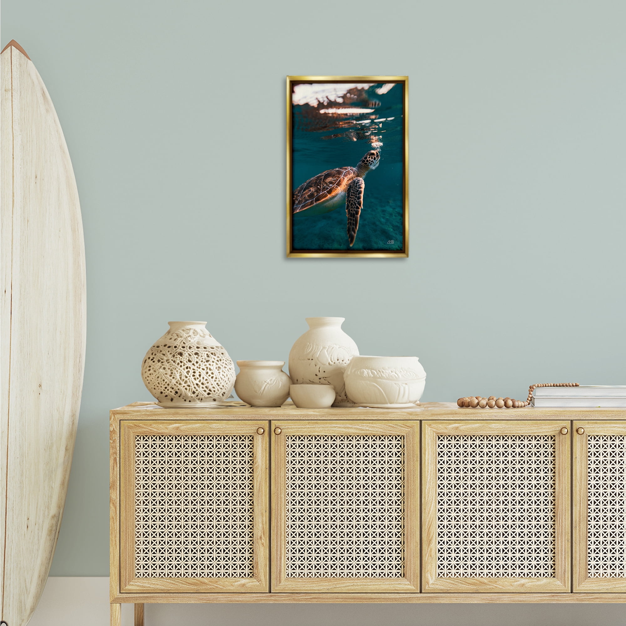Stupell Industries Blowing Bubbles Turtle Animals Photography Gold Floater Framed Canvas Art Print Wall Art, 17 x 25
