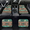 thumbnail image 2 of Renewold Car Floor Mats 4 Pack Universal Fit Front & Rear Rubber Auto Rugs Full Set, Car Interior Decoration for SUV Van Truck Sedan, Southwest American Tribal Leopard Print Teal Brown, 2 of 7