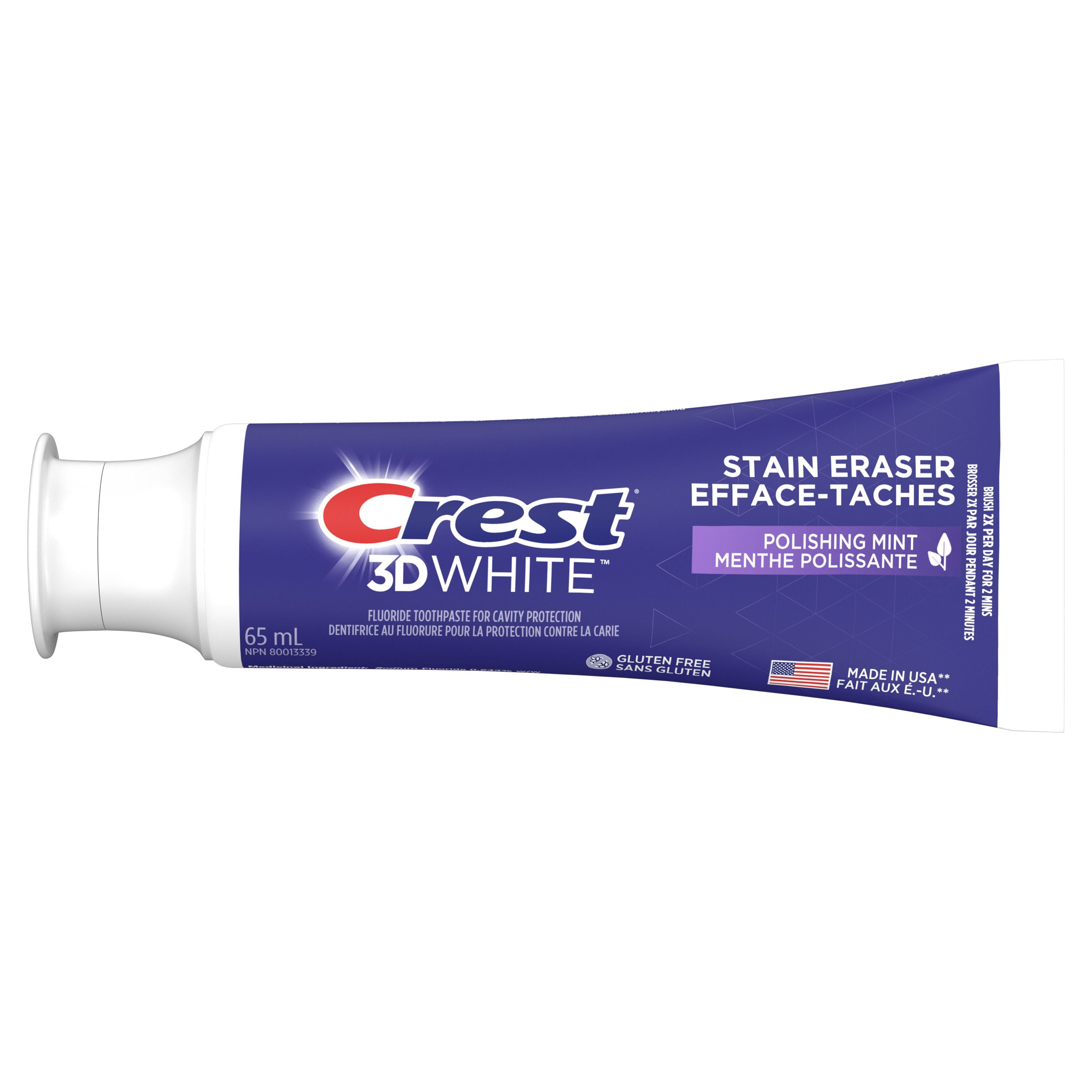 Crest 3D White Stain Eraser Teeth Whitening Toothpaste, Polishing Mint, 65 mL