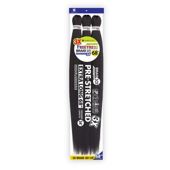 Freetress Braids Natural Texture Braids 3X Pre-Stretched Braid 301 34 inches (3-pack, 1B)