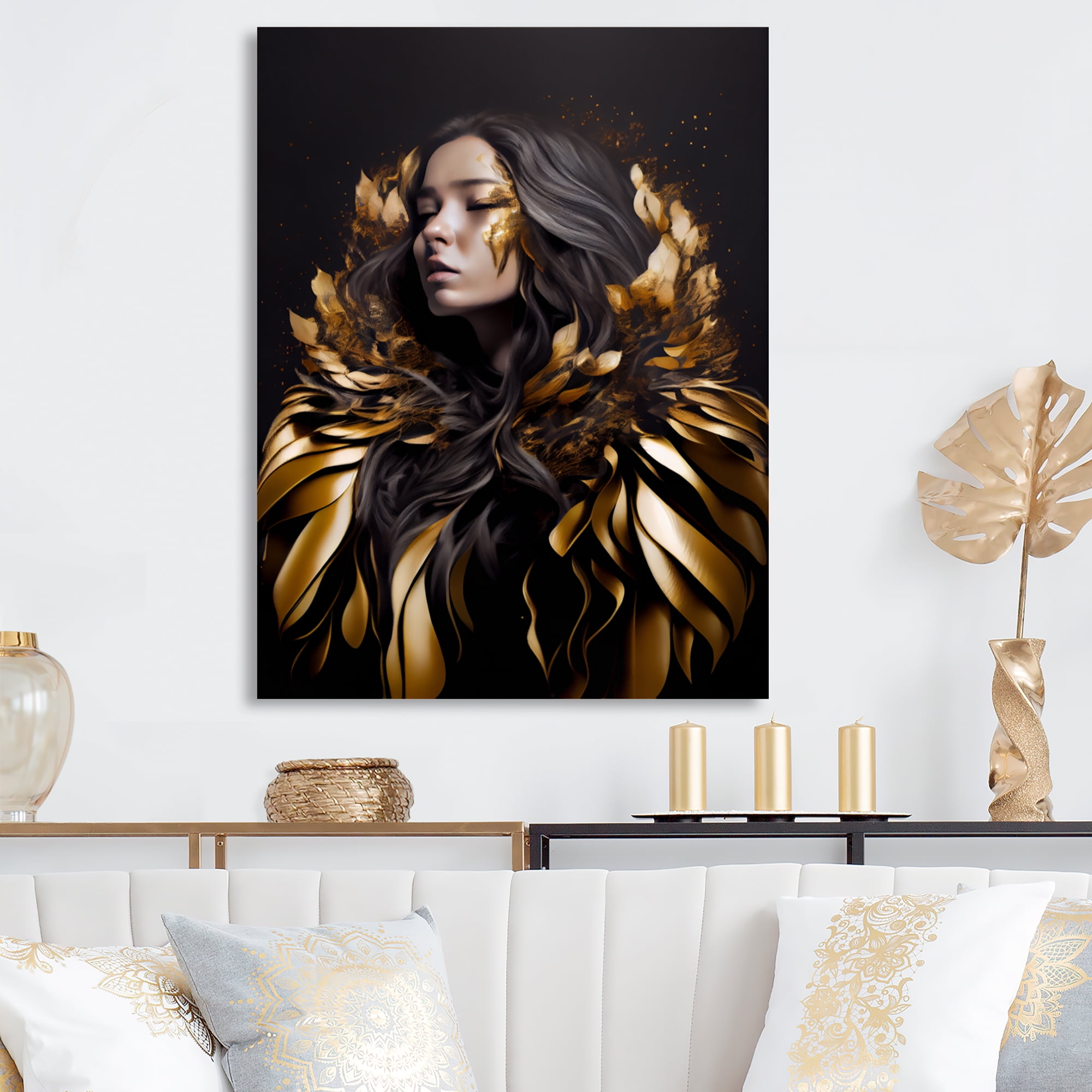 Designart Gold And Black Sensual Woman III Canvas Wall Art