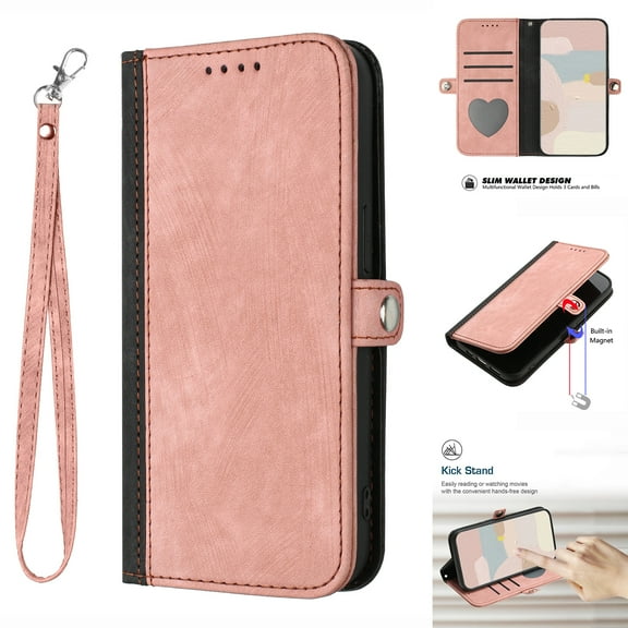 Feishell Wallet Case for Samsung Galaxy S22 Ultra, Strong Magnetic Clasp Button Luxury PU Leather Wrist Strap Handbag Cover with Card Slots Kickstand Soft Silicone Shockproof Protective Case,Pink