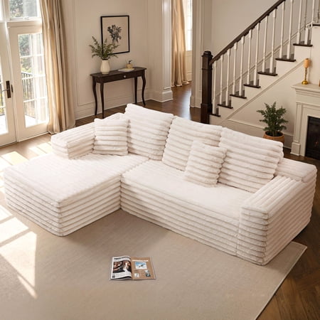 VANACC 106" Sectional Sofa, Morden Deep Seat Oversized Couch with Plush Pillows, Pet-Friendly Upholstery, No Assembly Required, Cream