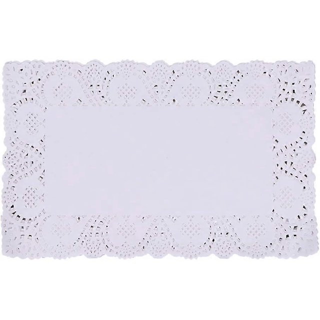 Tapetes de papel de encaje blanco de 30 x 40 cm, rectangulares, desechables, para bodas, cumpleaños, pasteles, postres y vajilla.