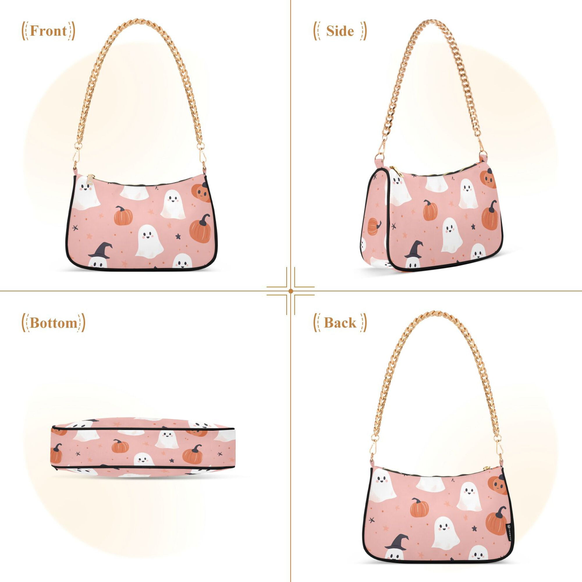 FORMRS Womens Shoulder Bag with Chain Strap Clutch Purse Cute Tote Handbag, Pink Cartoon Halloween