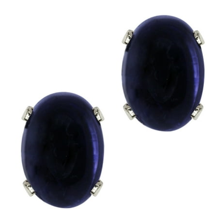 1.77 Ct Oval Cabouchon Blue Iolite 925 Sterling Silver Stud Earrings