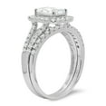 thumbnail image 3 of 1.57ct Emerald Cut Genuine Cultured Diamond SI1-SI2 I-J 18K White Gold Halo Engagement Wedding Bridal Set Designer Ring bW/ Set W/ Crystal side stones size 10.5, 3 of 7