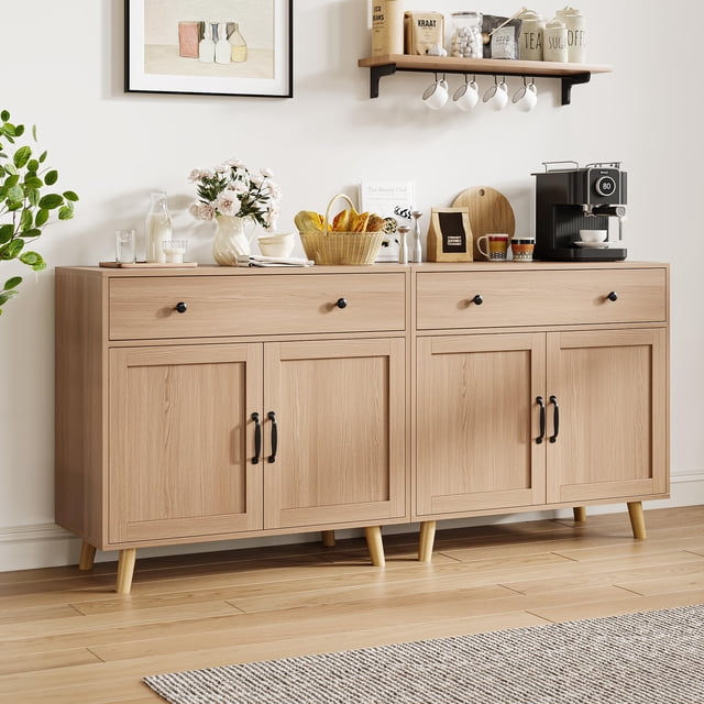Sideboard Buffet Storage Cabinet – 2 Drawers & 4 Doors – Multi-Functional Accent Console Table – Coffee Bar Organizer for Living Room, Dining, Kitchen – Color: 2