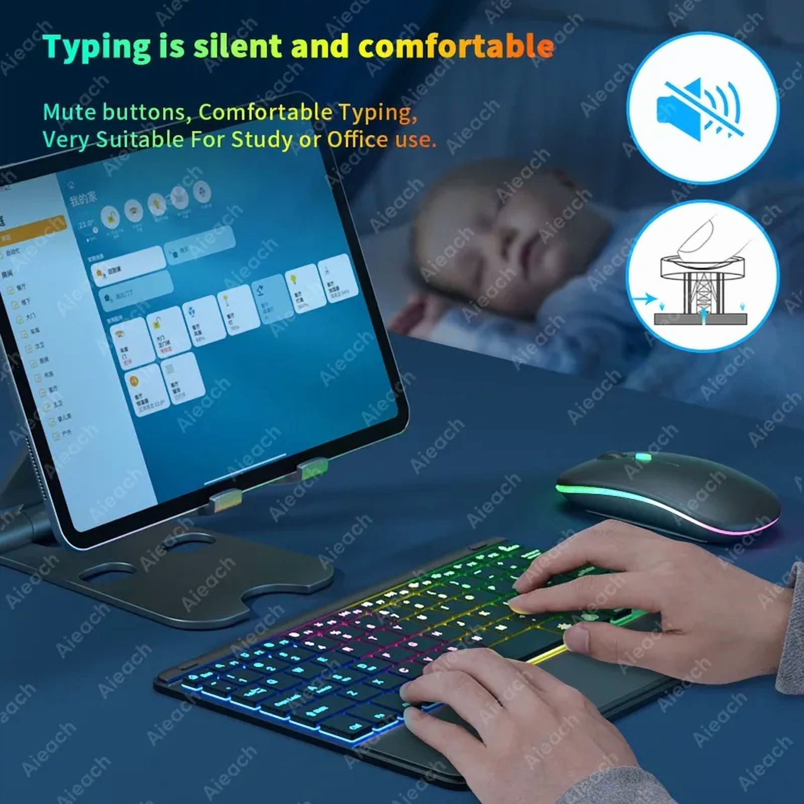 CAOX Bluetooth Wireless Keyboard Backlit with Touchpad Rechargeable 78Keys Portable Travel for iPad iOS/Android/Windows Tablet