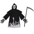 thumbnail image 5 of XXWXYD Boys Skeleton Halloween Costum𝖾 Set - Skul𝗅 Print Hooded Robe Cloak with Mas𝗄 and Gloves, 3 Piece Cos-play Outfit for Kids Halloween Party Dress Up, 5 of 5