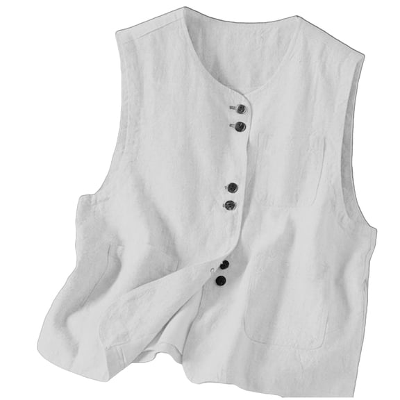 Duoif Womens Tank Tops Button down Linen Vest, Lightweight Summer Outerwear Shirts for Women Beige L
