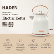 Haden Heritage 1.7 Liter Stainless Steel Electric Kettle, Ivory / Copper - 75089