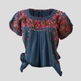 thumbnail image 2 of Wang6 Women's Plus Sized Short Sleeve Tshirts Causal Floral Embroidered Pleaded Tops Summer Loose Fit Crew Neck Tees Shirts Navy XXXXL, 2 of 3