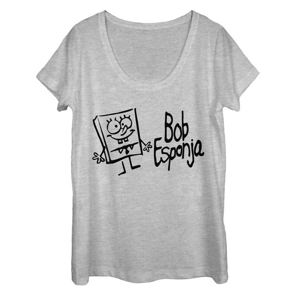 Women's SpongeBob SquarePants Stick Figure Scoop Neck Athletic Heather Medium