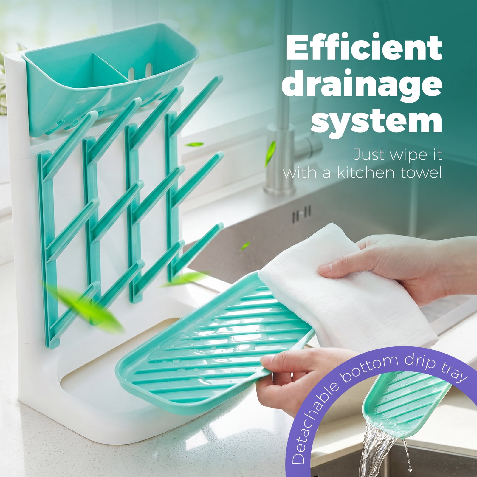 Baby Bottle Drying Rack Plastic Vertical Standing Bottle Dryer Holder with Detachable Bottom Drip Tray Space Saving for Kitchen Countertop