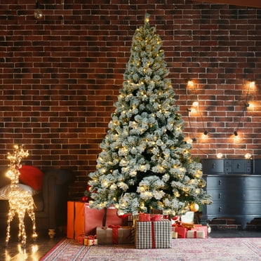 6ft Flocked Artificial Christmas Tree with Pre-Lit Lights, Perfect for Holiday Decorations and Family Gatherings