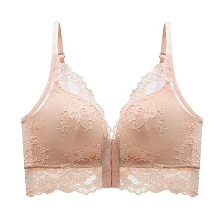 

CLZOUD Bras for Women Comfortable Lace Front Button Thin Style Push Up Beauty Back Wireless Support Bralette Bra Beige 34