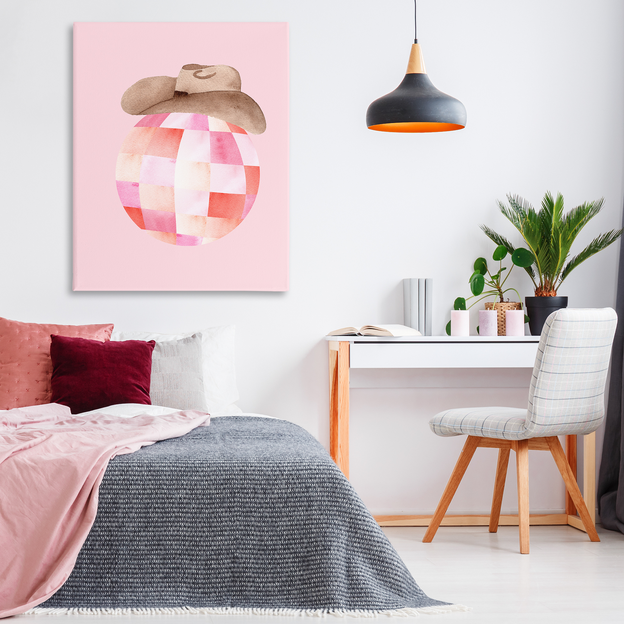 Rosy Disco Cowgirl Hat Canvas Wall Art, design by Nina Jacobs