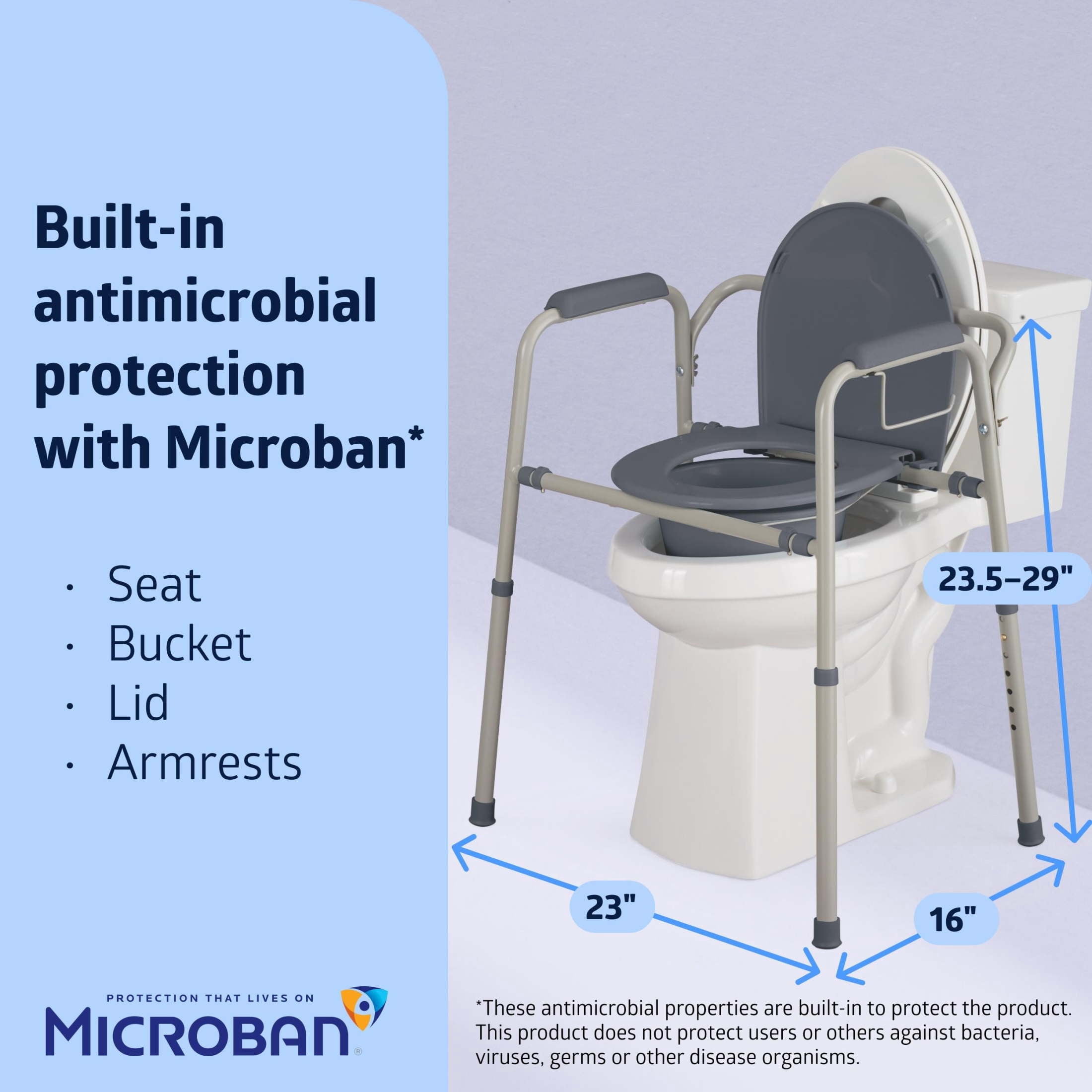 Medline Steel 3-in-1 Bedside Toilet Commode with Microban®