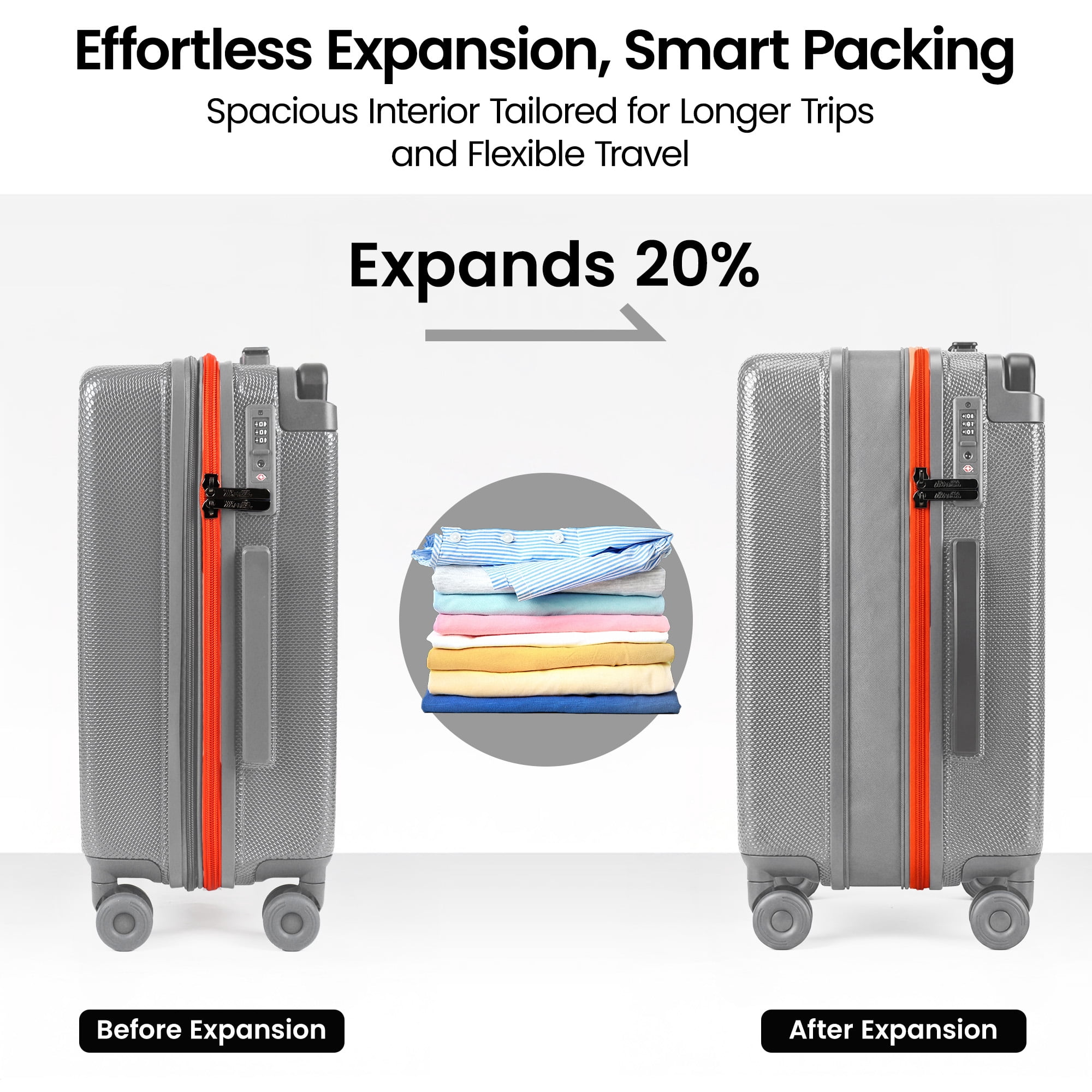 New York Xpress 20" Carry on Luggage,PC Hardside Expandable Suitcase with Silent Wheels & Aluminum Wide Handle,TSA-Approved, Silver - LP13803