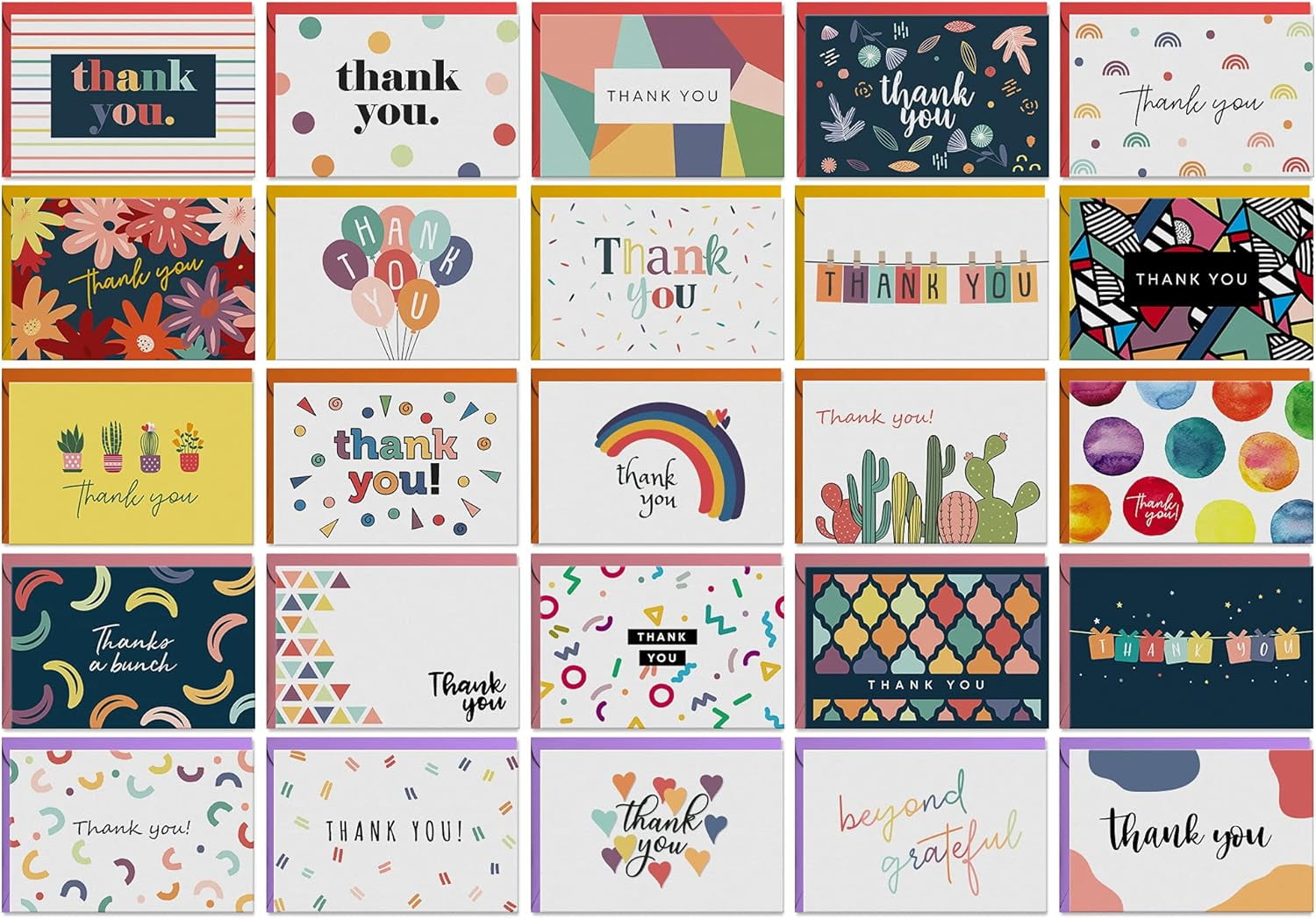 Dessie 100 Thank You Cards with Unique Designs and Messages, 4” x 6”