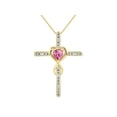 thumbnail image 2 of RYLOS Matching Jewelry 14K Yellow Gold Claddagh Ring & Cross Necklace. Heart Gemstone & Diamonds, 6MM Pink Ice October Birthstone; Size 6, 2 of 5
