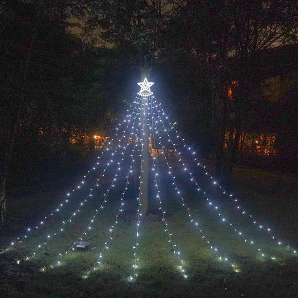 Lámpara LED de cascada con forma de estrella de cinco puntas, lámpara colgante para árbol de Navidad, lámpara de agua, lámpara decorativa para exteriores, lámpara solar con control remoto para patio