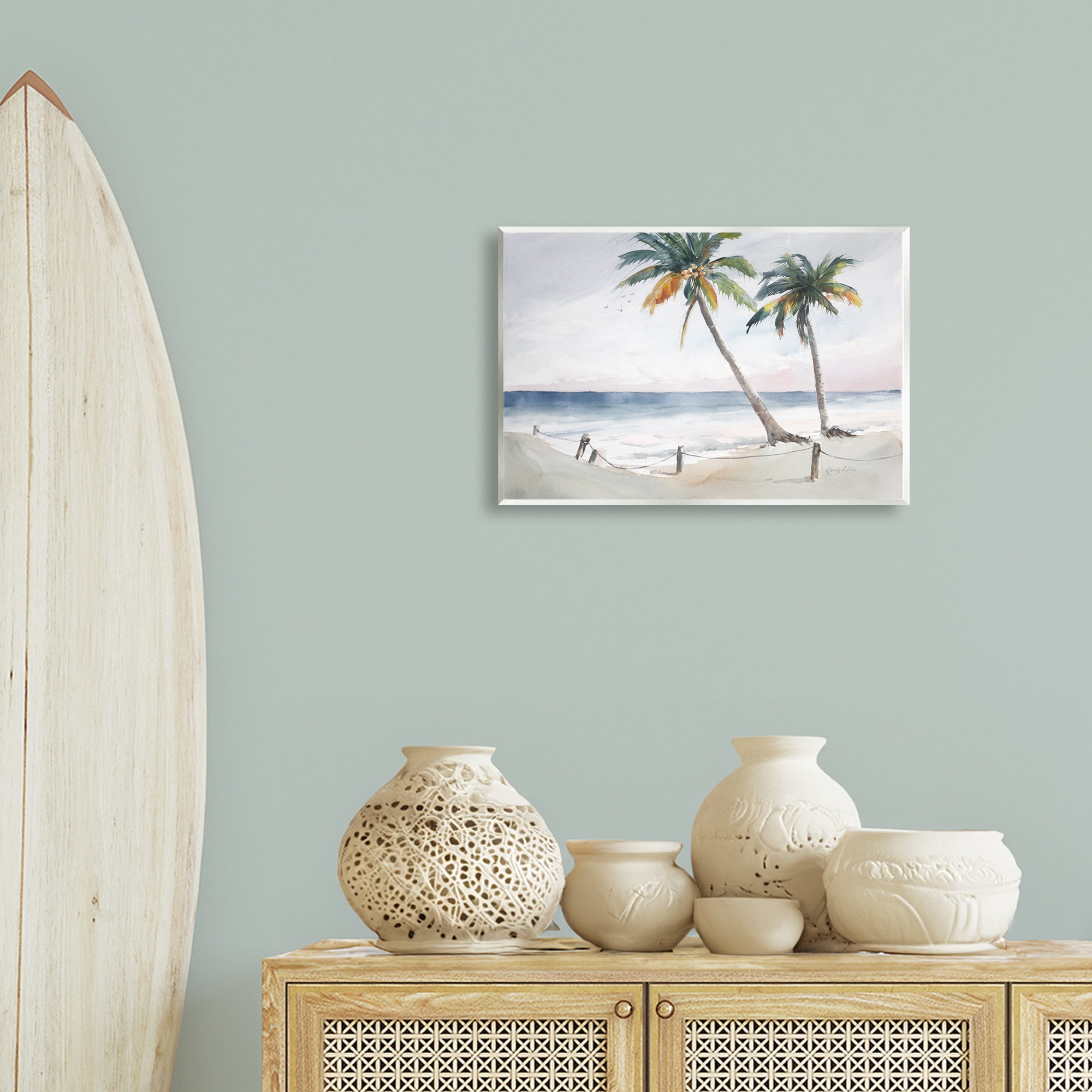 Stupell Industries Two Palms Serene Coast Nautical & Beach Painting Unframed Art Print Wall Art, 19 x 13