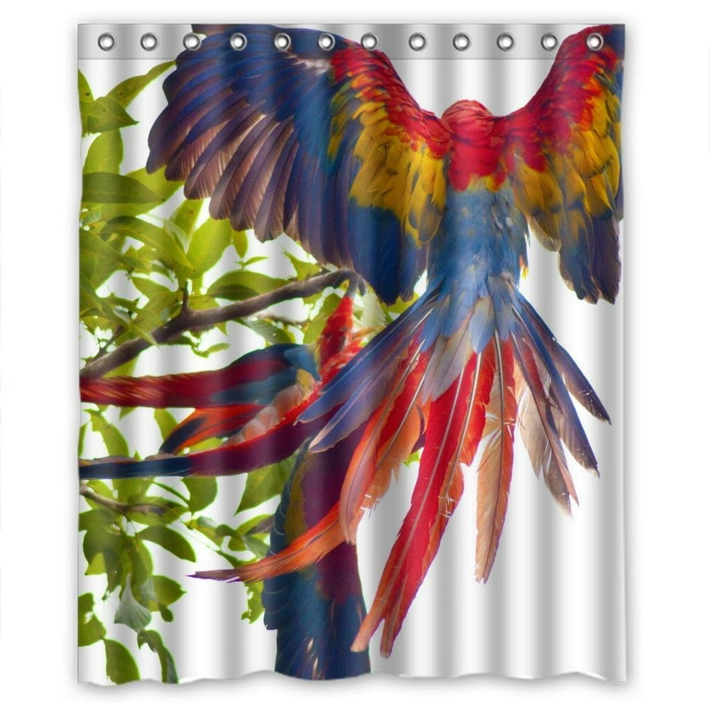 GreenDecor Colorful Lory Parrot Bird Waterproof Shower Curtain Set with