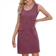 thumbnail image 1 of Vestido de Fiesta Corto Ajustado con Cuello Redondo, Sin Mangas, de Punto, con Botones y Bolsillos para Mujer (Verano 2025) Rojo Ladrillo XL, 1 of 10